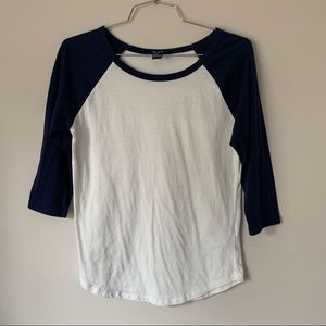 White & Navy Forever 21 Baseball Tee Size Medium